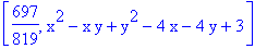[697/819, x^2-x*y+y^2-4*x-4*y+3]